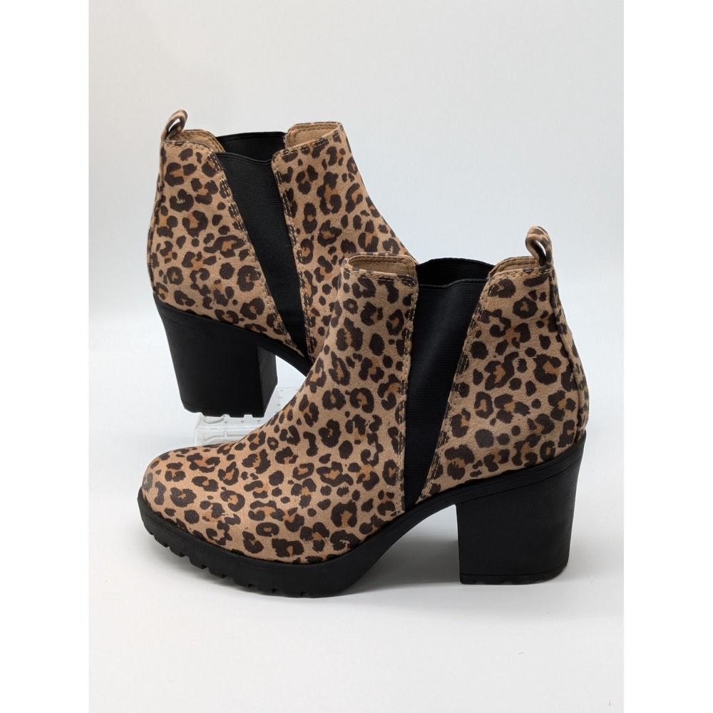 Seven Dials Womens 8.5M Leopard Chelsea Ankle Boots Block Heel Lug Sole